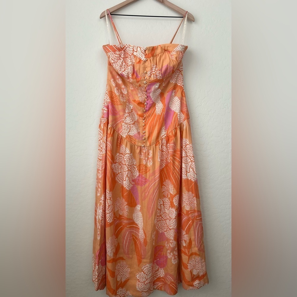 NWT Farm Rio x Anthropologie Linen Blend Strapless Drop-Waist Maxi Dress - Picture 4 of 8